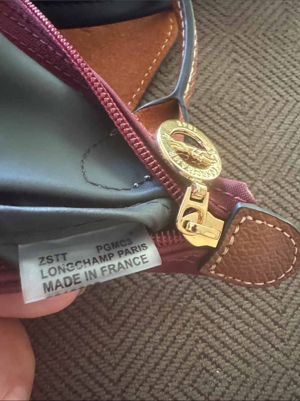 Longchamp Small Crossbody Bag in Burgundy with Brown Trim - Picture 6 of 6
